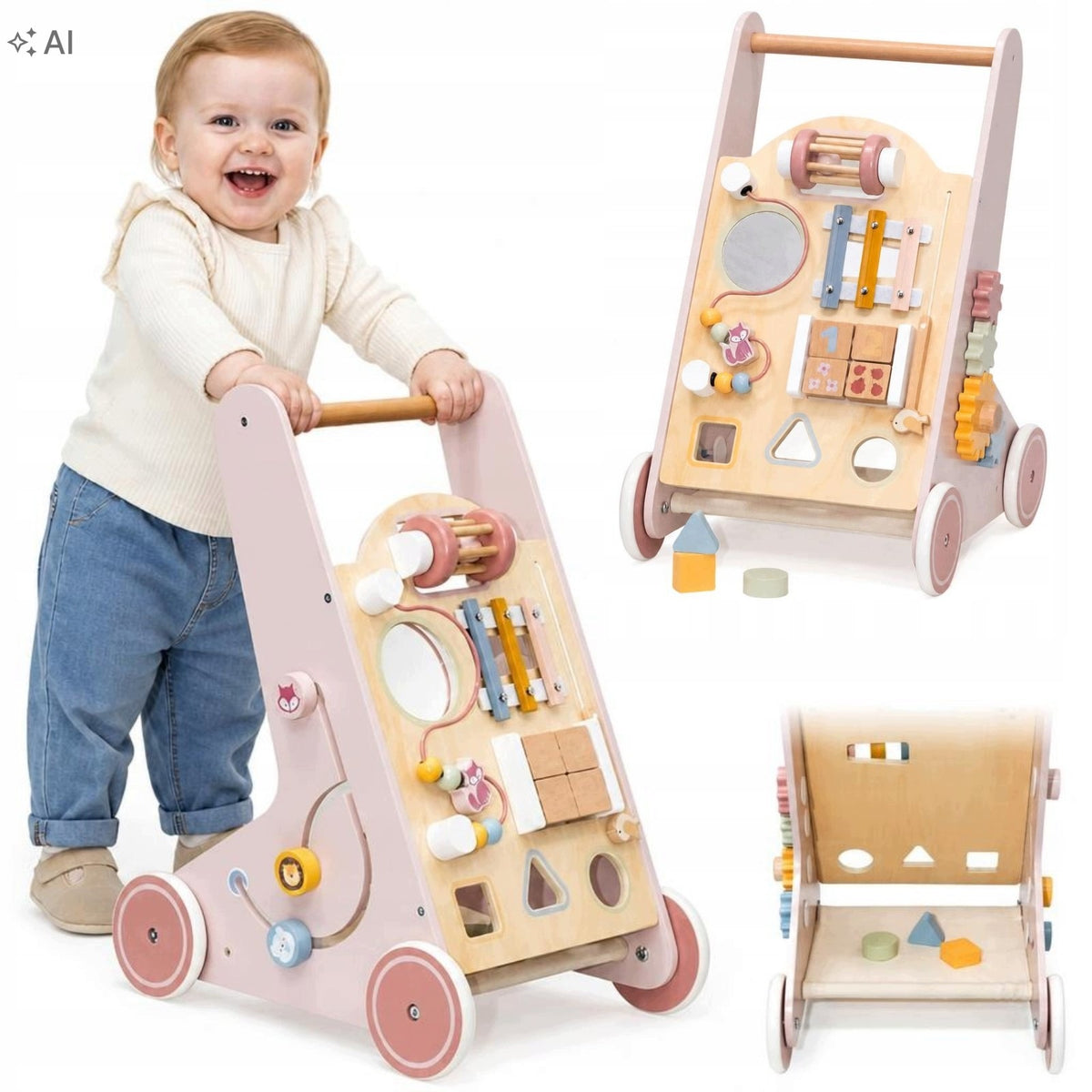 Walker Pusher Wooden Kids Educational Storage Cymbals Sorter Roses
