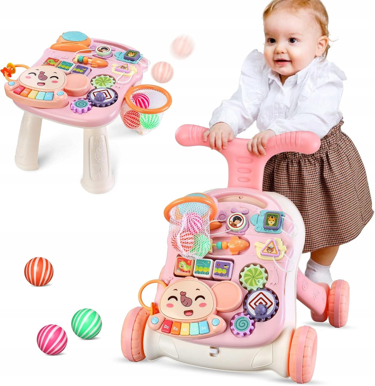 Walker Pusher for Kids Multifunctional Musical Educational Toy Table