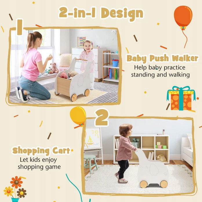 Walker wooden pusher with crate for children 32 x 48 x 56 cm, Manufacturer code TP10081WH