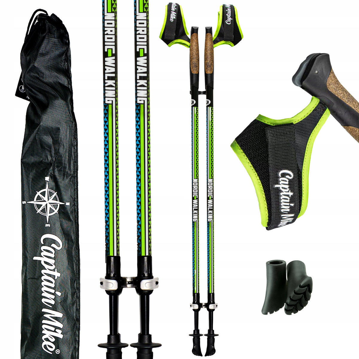 Walking poles 50% carbon NORDIC WALKING Adjustable lightweight Captain Mike