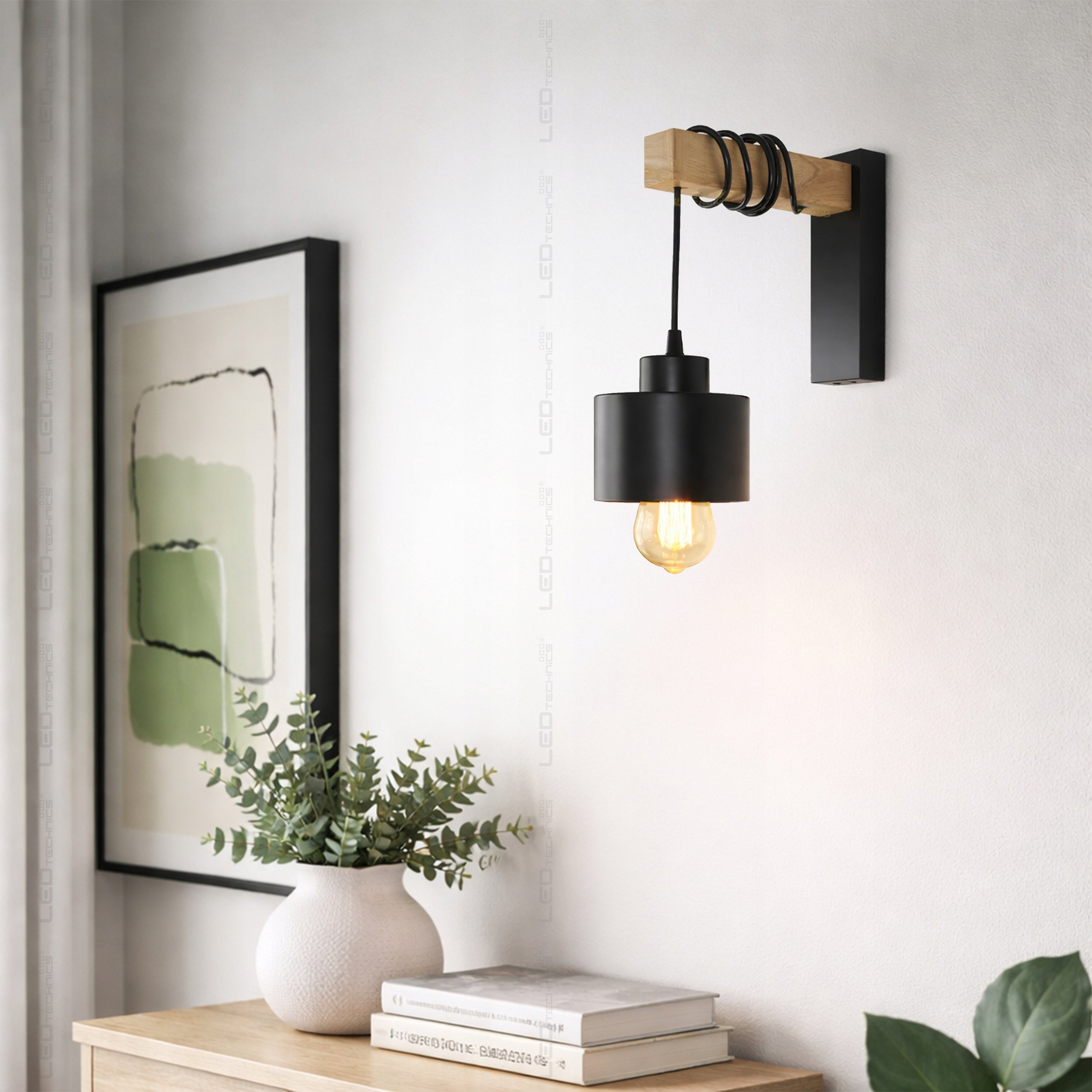 Wall Lamp Black Modern Wall Lamp Hanging LOFT Wooden on E27 Manufacturer code LW056