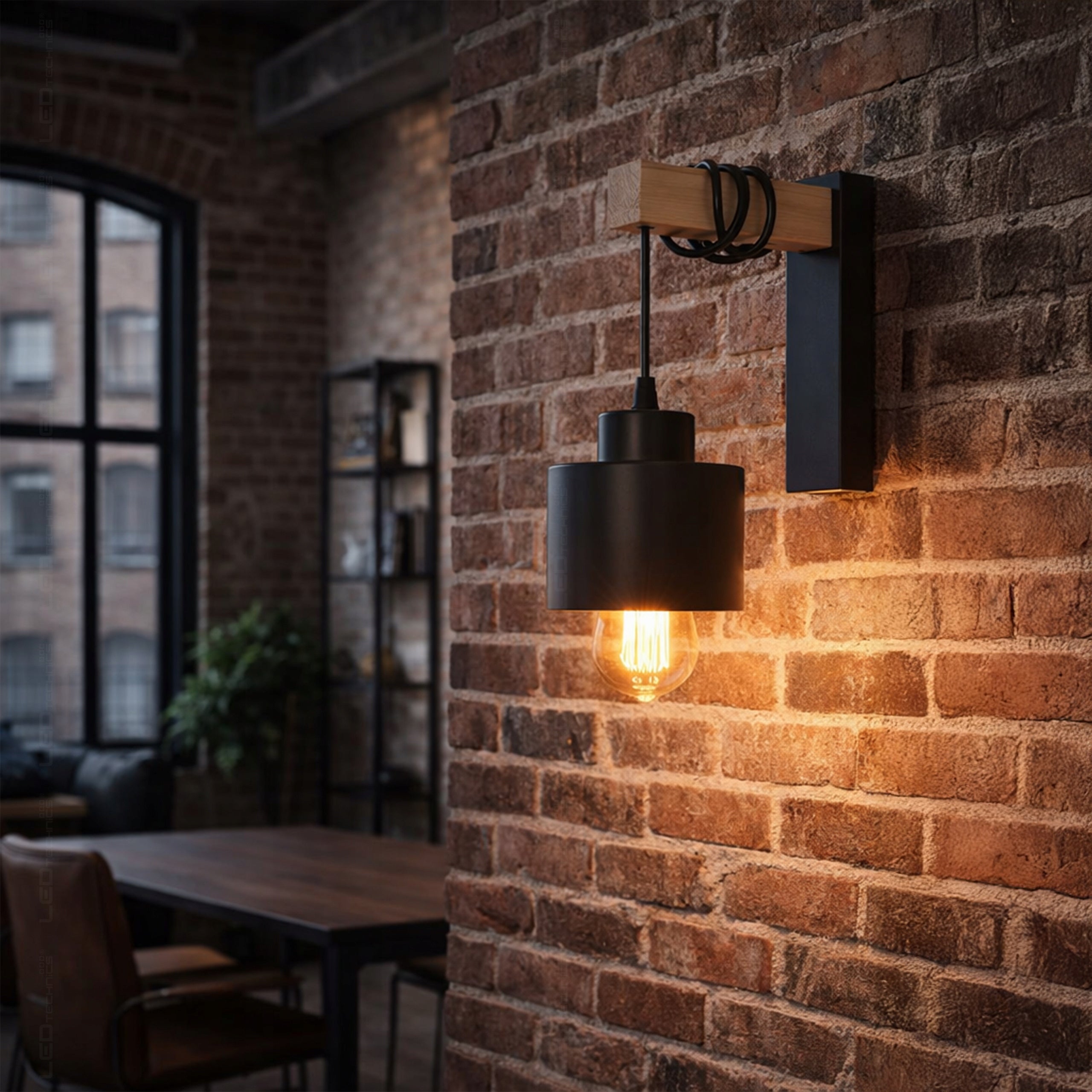 Wall Lamp Black Modern Wall Lamp Hanging LOFT Wooden on E27 Packaging status original
