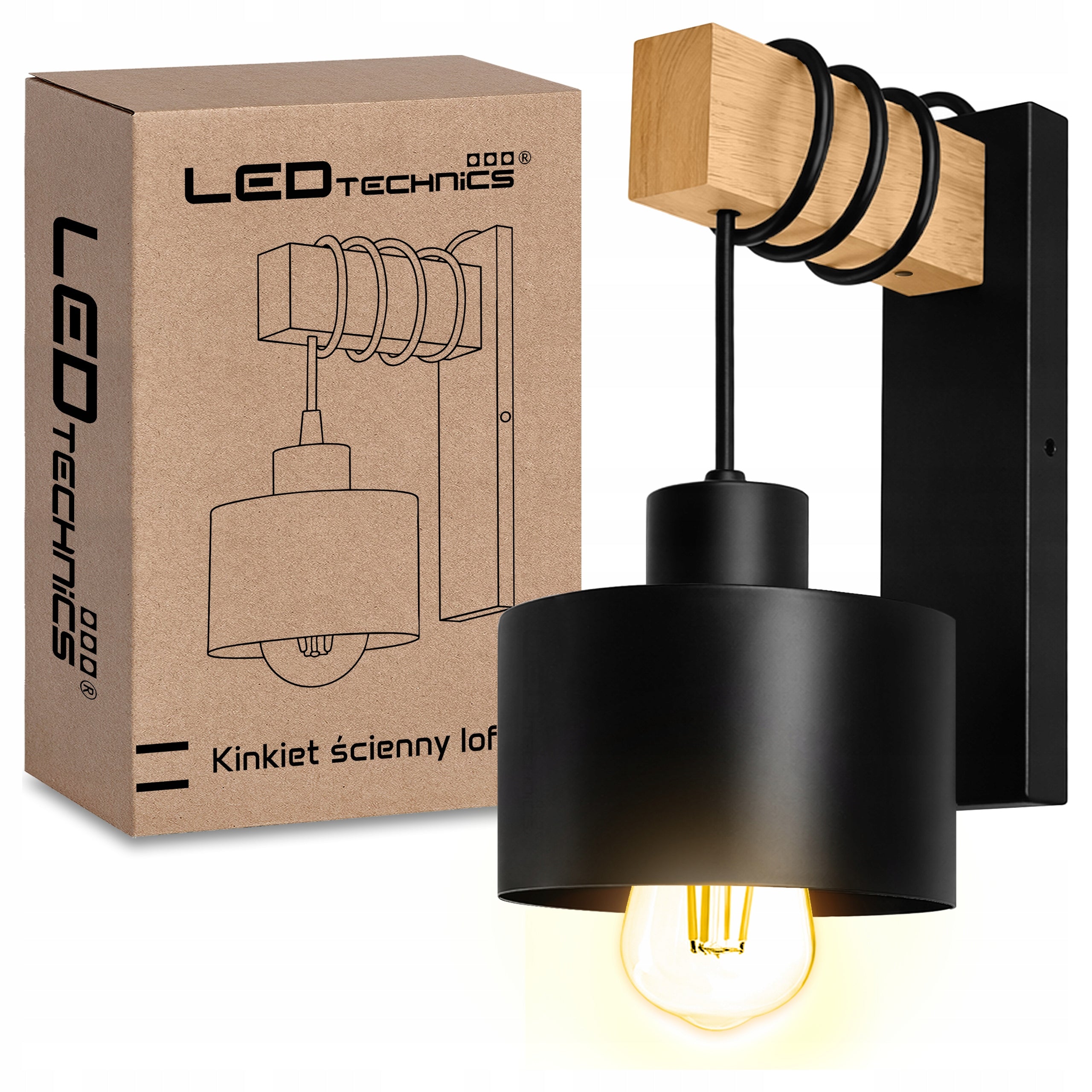 Wall Lamp Black Modern Wall Lamp Hanging LOFT Wooden on E27