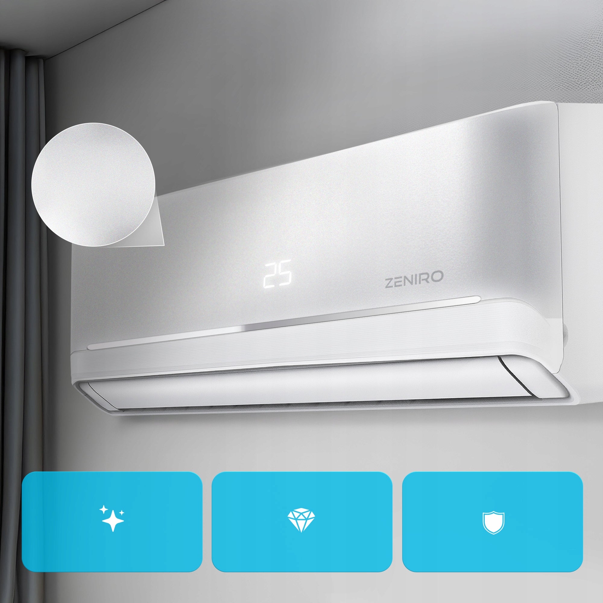 Wall Mounted Air Conditioner 3,5 kW 45m² WiFi Home Air Conditioning Heating Heating power 3500 W
