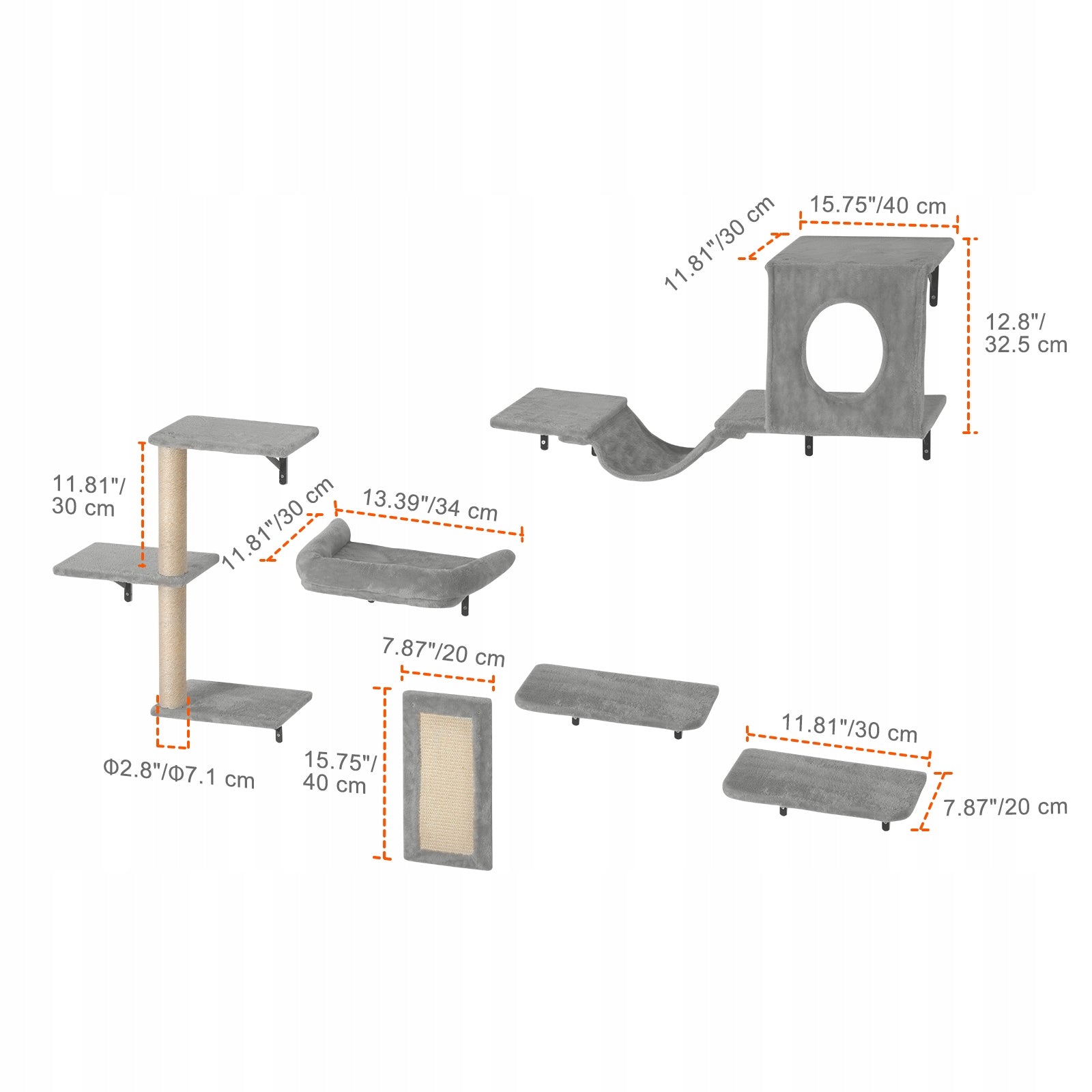 Wall Mounted Cat Shelves Tree with Jump Boards Hammock Sofa Grip Set of 6 Brand Vevor