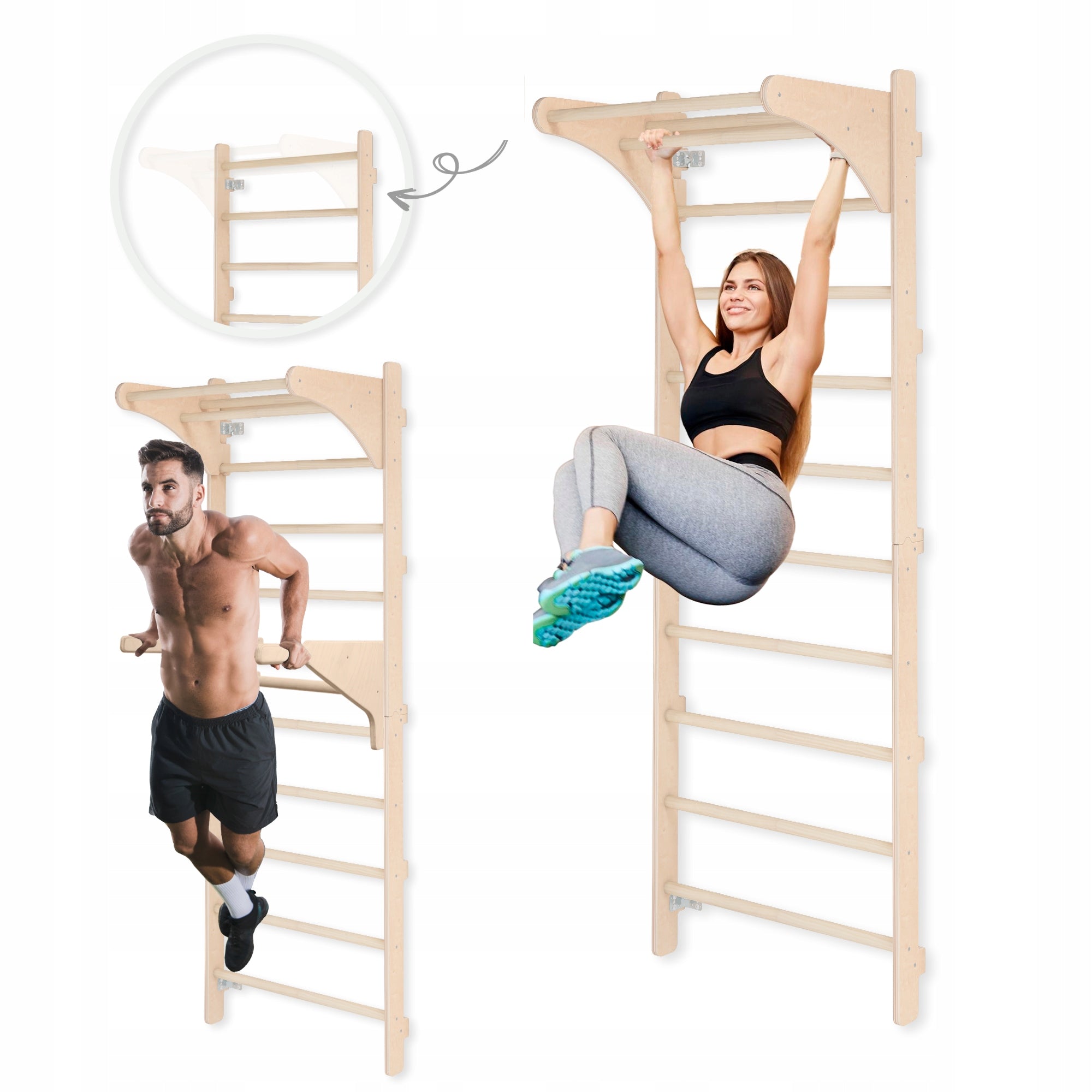 Wall Mounted Gymnastic Ladder with Pull-Up Handle + DIP Set