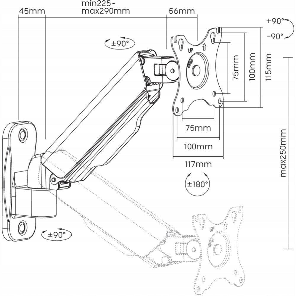 Wall Mounted TV Arm Holder 17-32' 9 kg Spring Mounted Techly Packaging status original