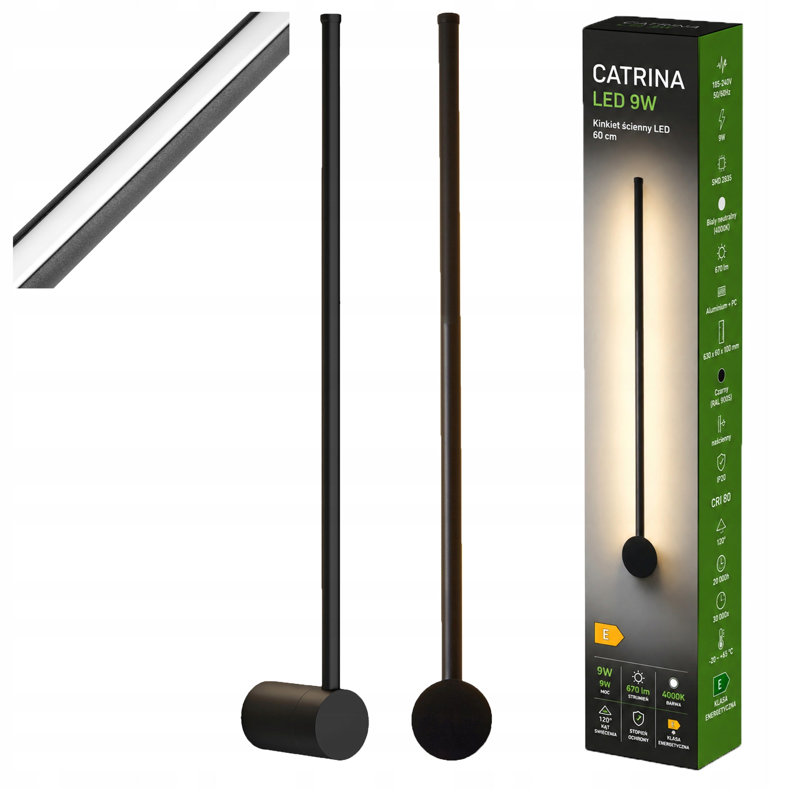 Wall Sconce Indoor LED Lamp For Bedroom 60cm 9W 4000K Black