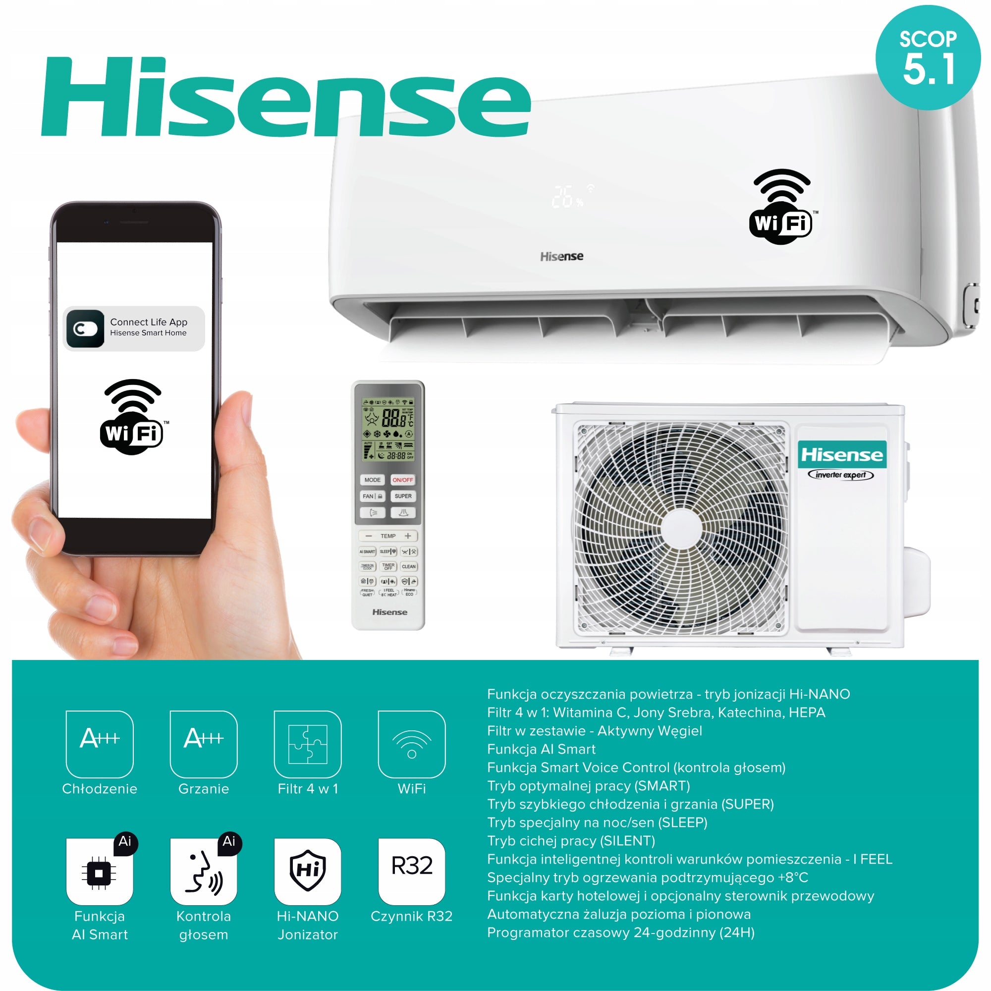 Wall air conditioner Heat pump Hisense Energy Pro 3,5kW 4.2kW Pow-District