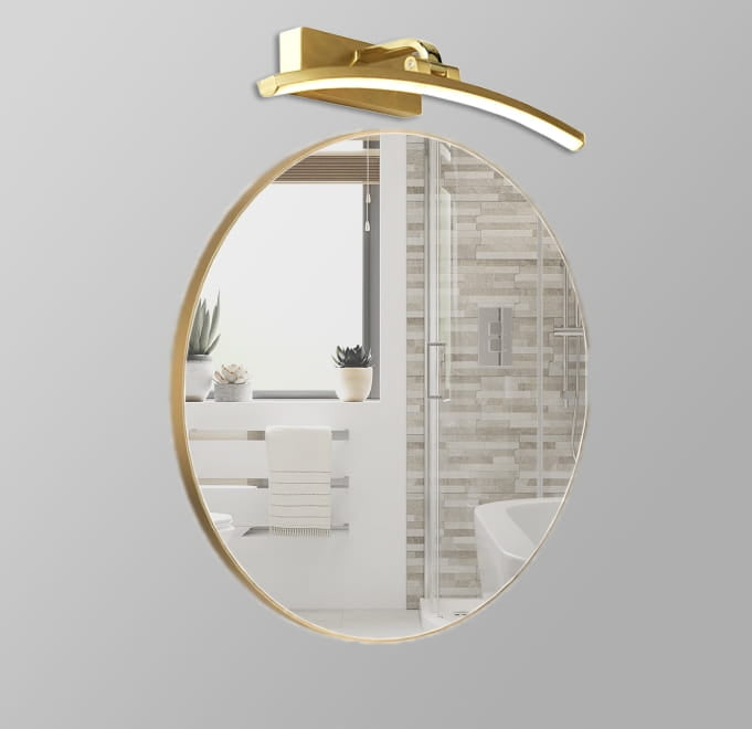 Wall lamp over round LED mirror for bathroom gold brushed copper Packaging status original