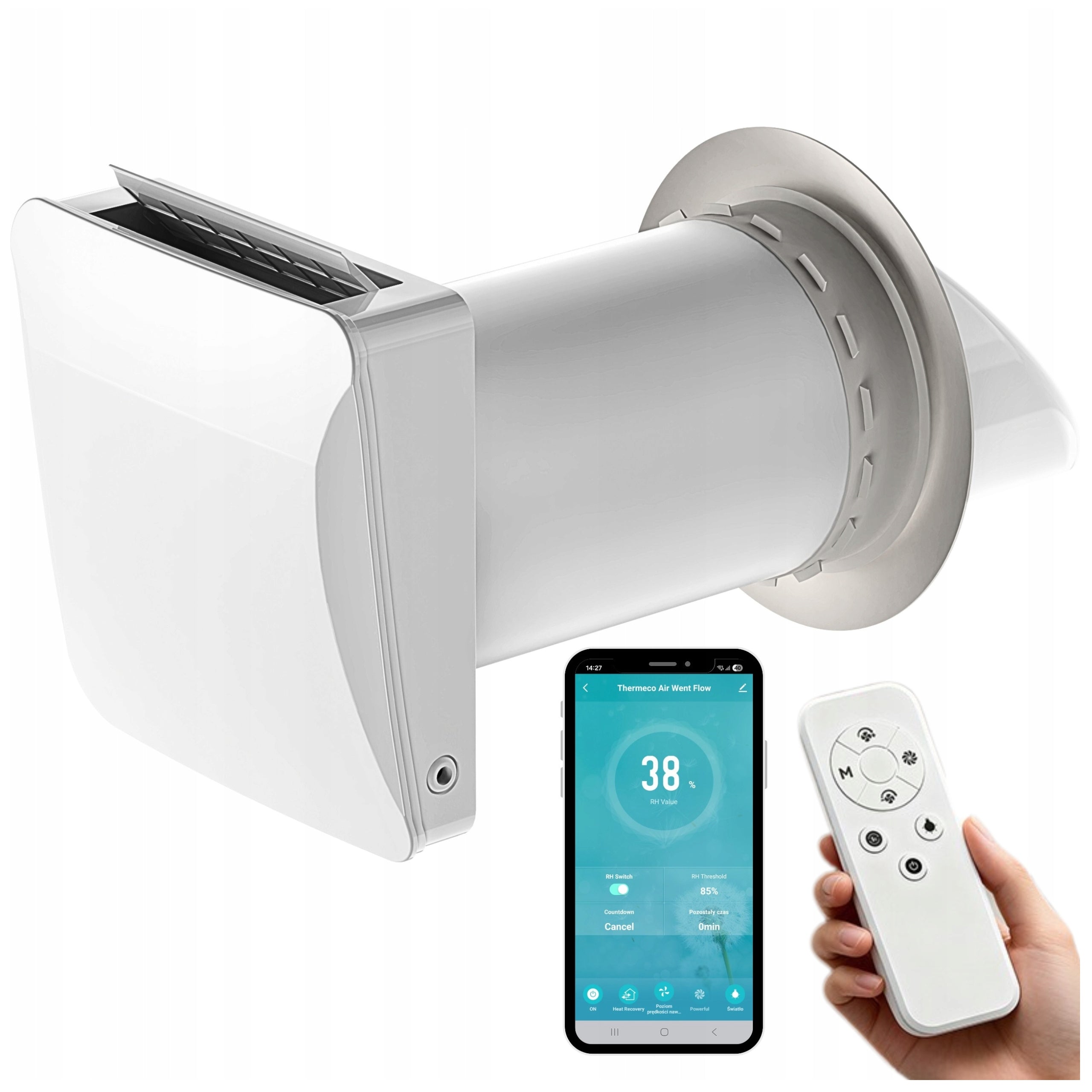 Wall recuperator AIR VENT FLOW 60m3/h WIFI Thermeco humidity sensor