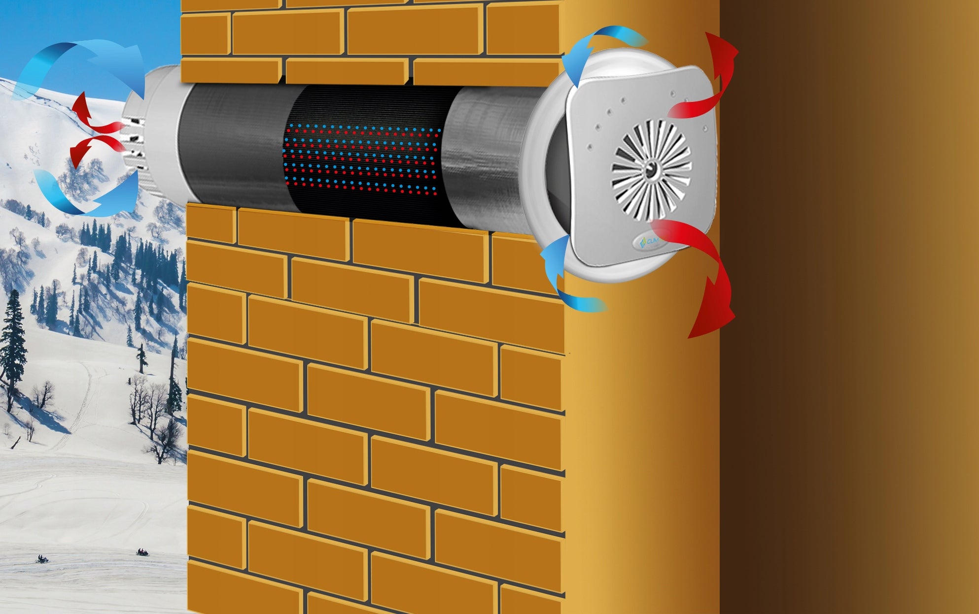 Wall recuperator CLIMTEC RD-100 STANDARD 600 mm Kind heat recovery ventilator