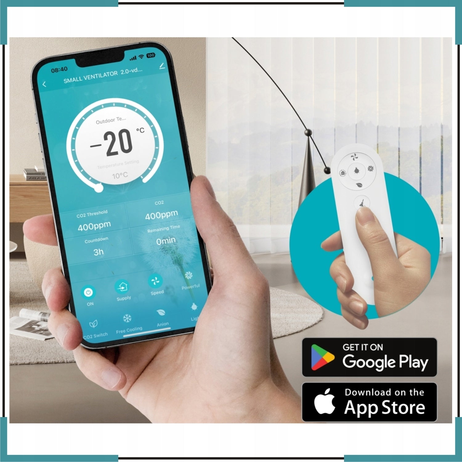 Wall recuperator VIHER 80m3/h WiFi MOISTURE SENSOR, F7, BETTER EXCHANGER Kind heat recovery ventilator