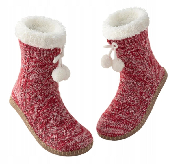 Warm sheepskin socks, anti-slip, universal unisex pompom