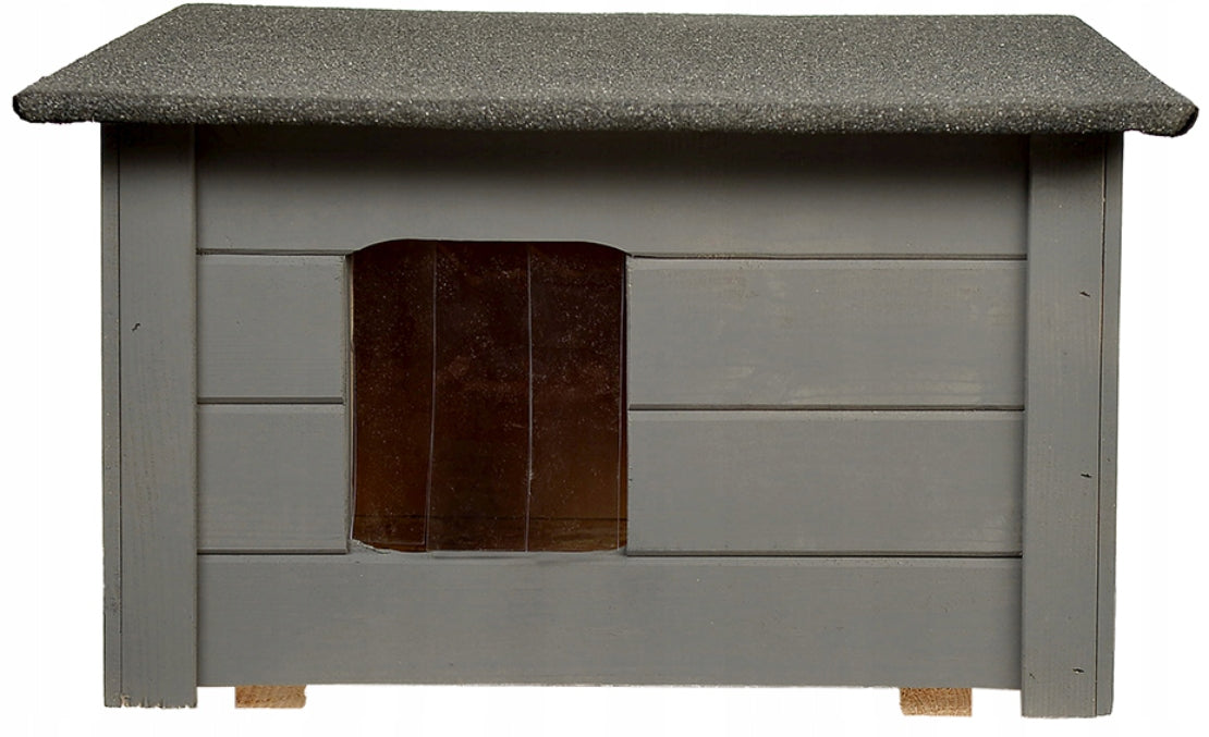 Warmed Wooden Dog Booth for Cat Dog Fully Folded Grey Packaging status original