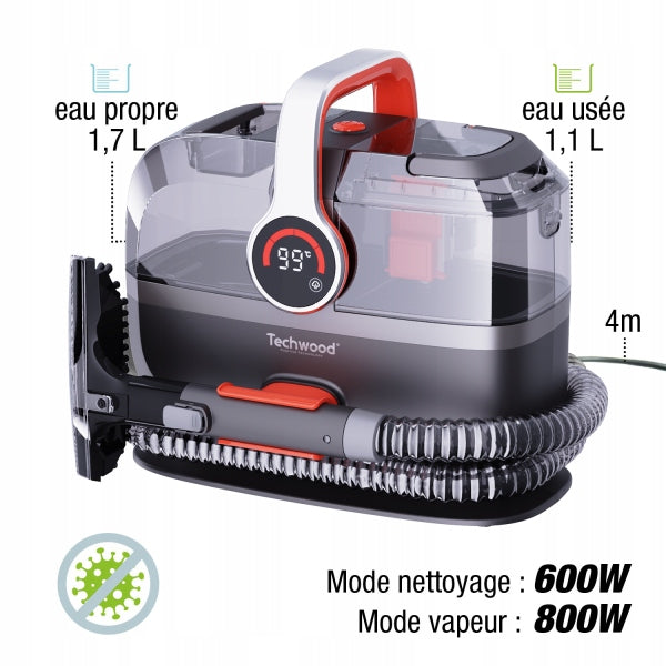 Washing and steam cleaner Techwood TAN-7055V, 600W-800W Clean water tank capacity 1.7 l