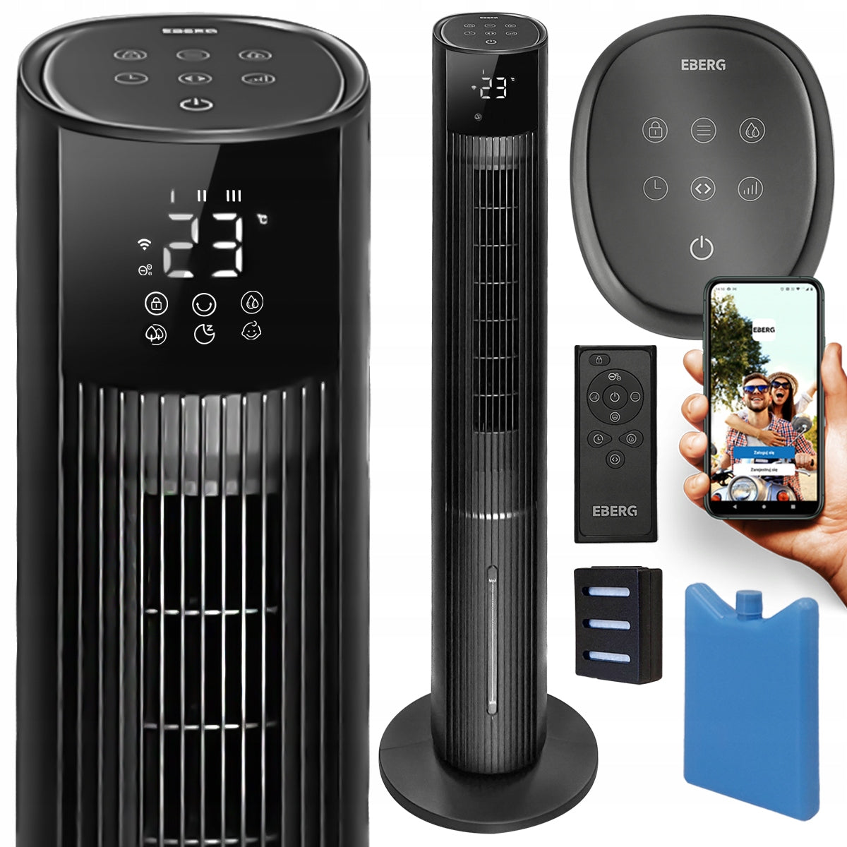 Water Air Conditioner 6in1 Column Fan IONIZATION WiFi + Aroma
