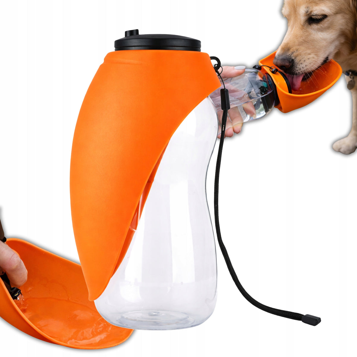 Water Bottle for Dog and Cat Drinker Bottle with Bowl 2in1 680ml Orange