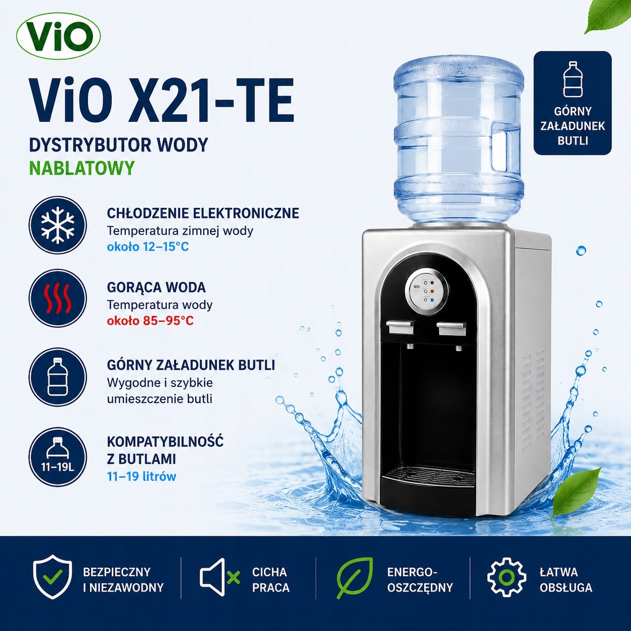Water Distributor ViO X21-TE Silver-Black Electronic Cooling for Home Manufacturer code ViO-X21-TE