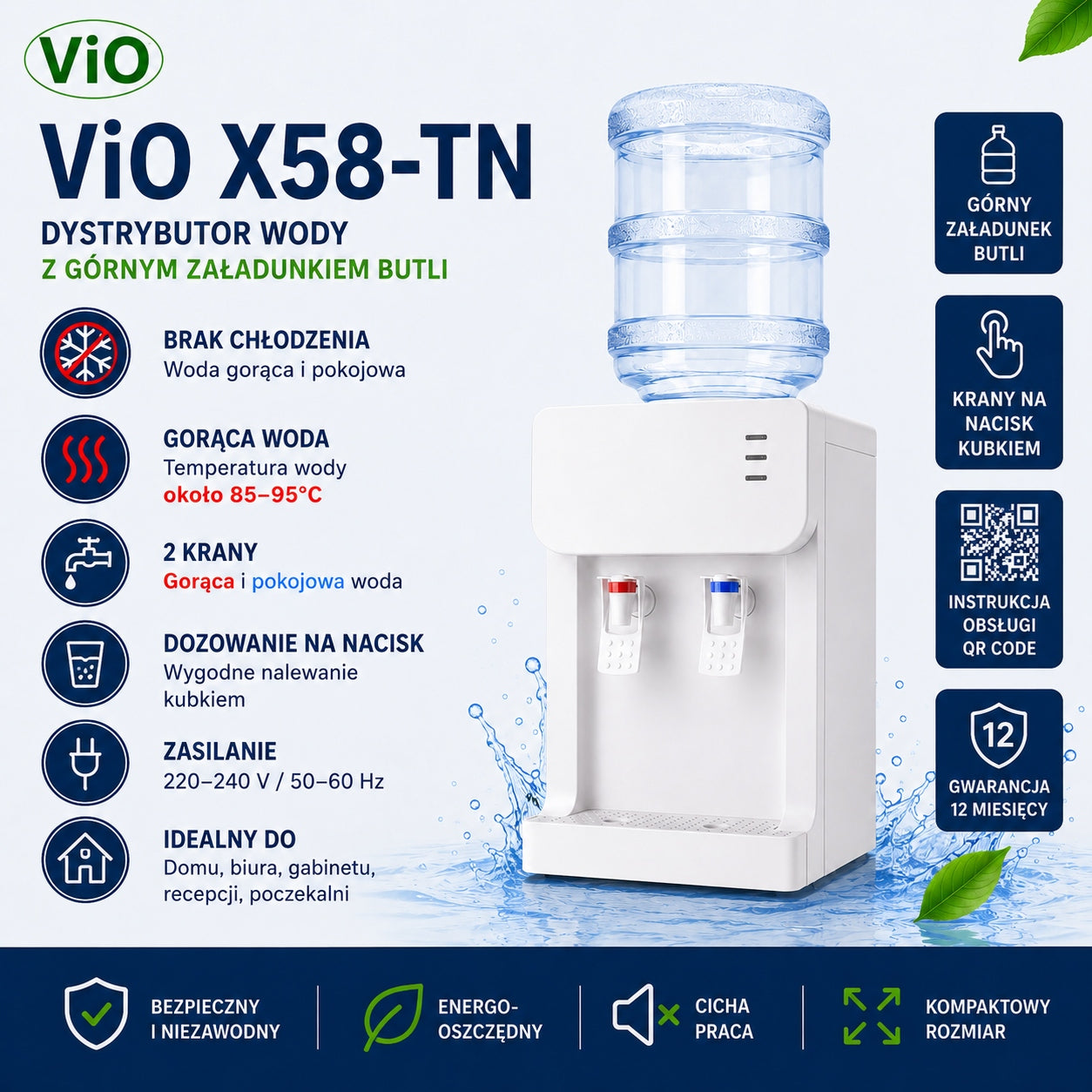 Water Distributor ViO X58-TN White Countertop Without Cooling for Home Manufacturer code ViO X58-TN-WHT