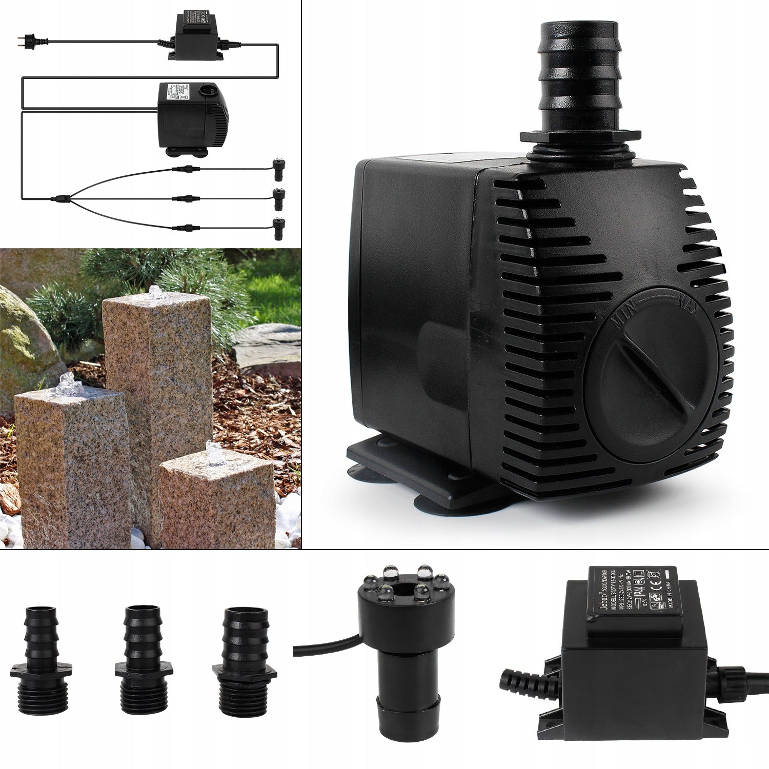 Water Eyelet Garden Fountain Pump 1500L/H With 3 LED Lighting Power 5 W