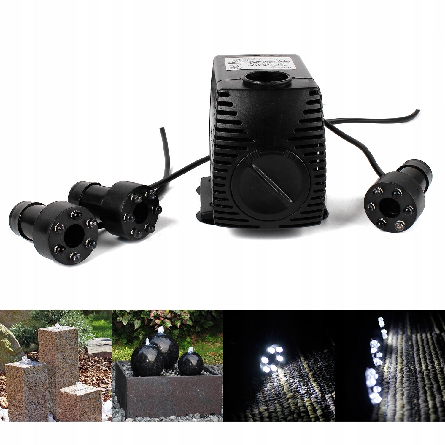 Water Eyelet Garden Fountain Pump 1500L/H With 3 LED Lighting Pump capacity l/h 1001 - 1600 l/h