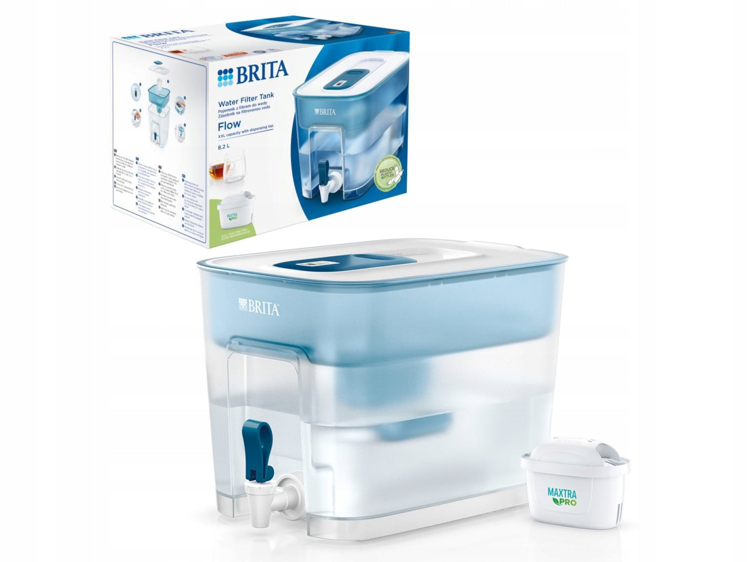 Water Filter Jug Brita Flow XXL 8,2L Blue with Tap + Cartridge Type filtering jug