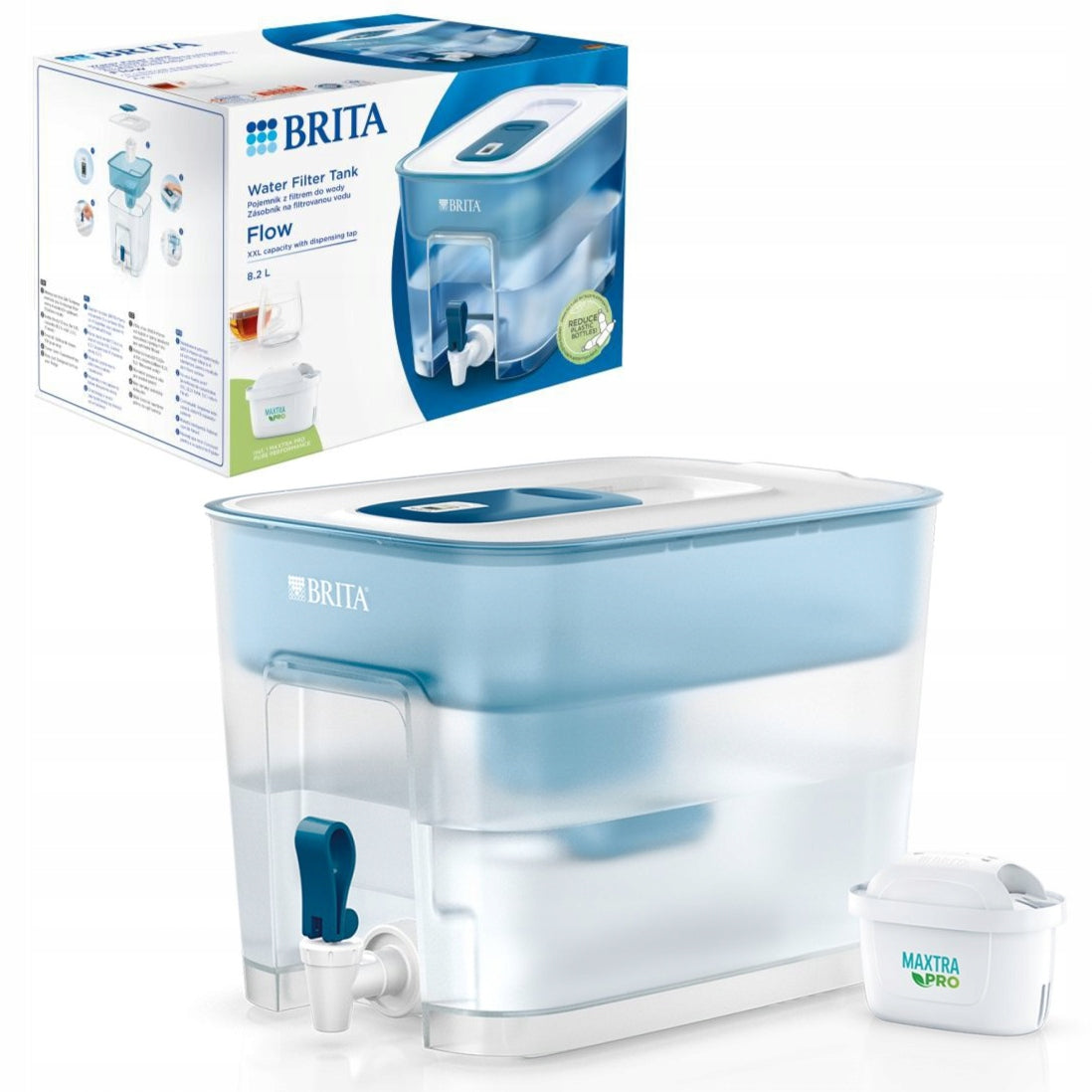 Water Filter Jug Brita Flow XXL 8,2L Blue with Tap + Cartridge