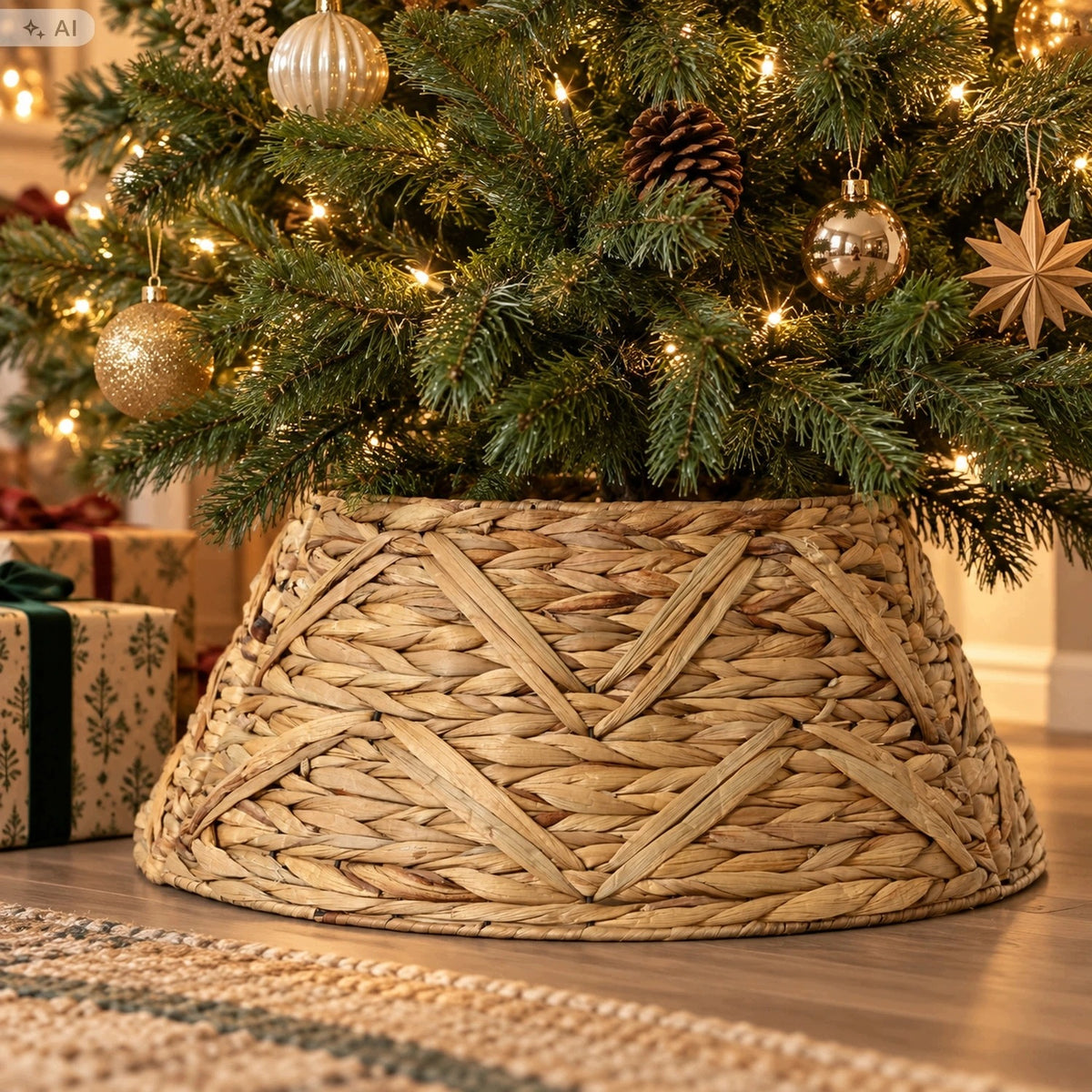Water Hyacinth Christmas Tree Cover 70 cm Natural Braided Decorative Packaging status original