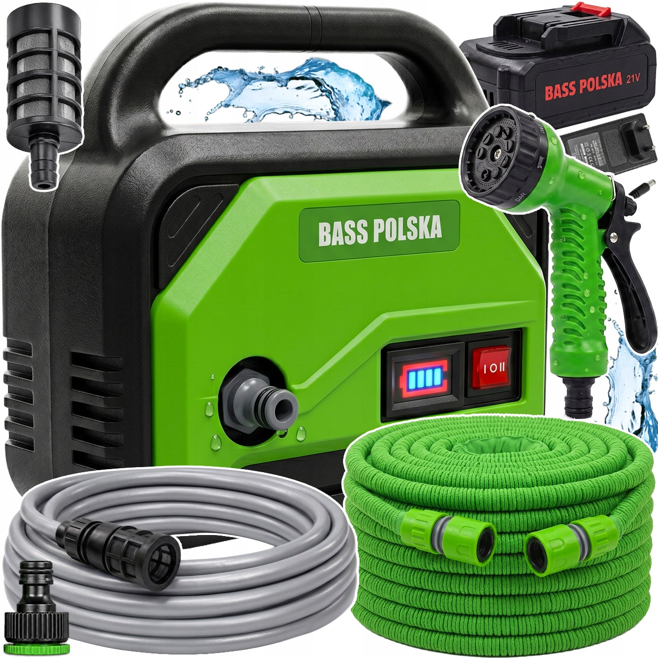 Water Pump BATTERY Garden 21V 4Ah Hose 10m Gun SET