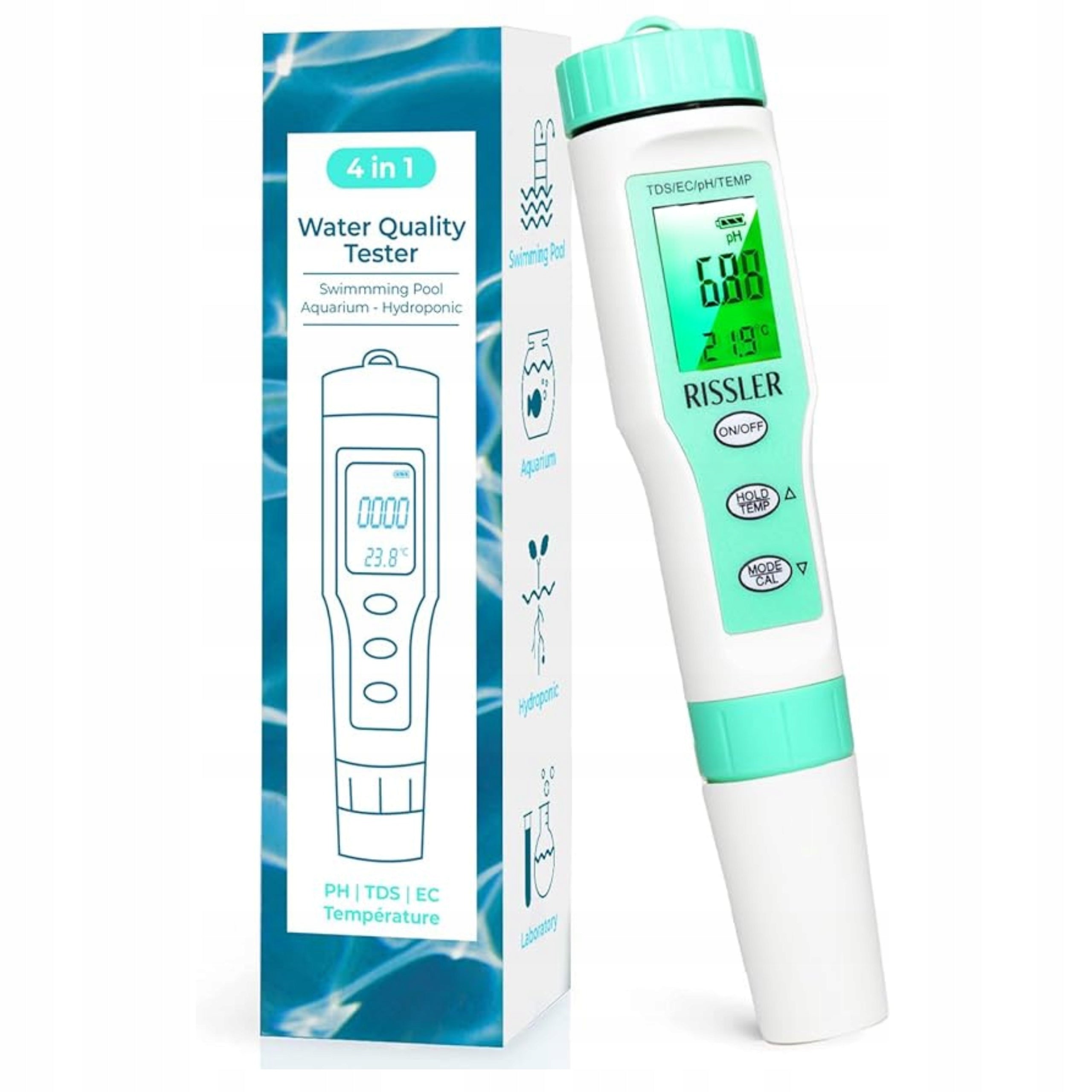 Water Tester PH 4in1 TDS EC Temp Pool Aquarium Precision Rissler Meter Manufacturer code Tester PH Rissler PH001