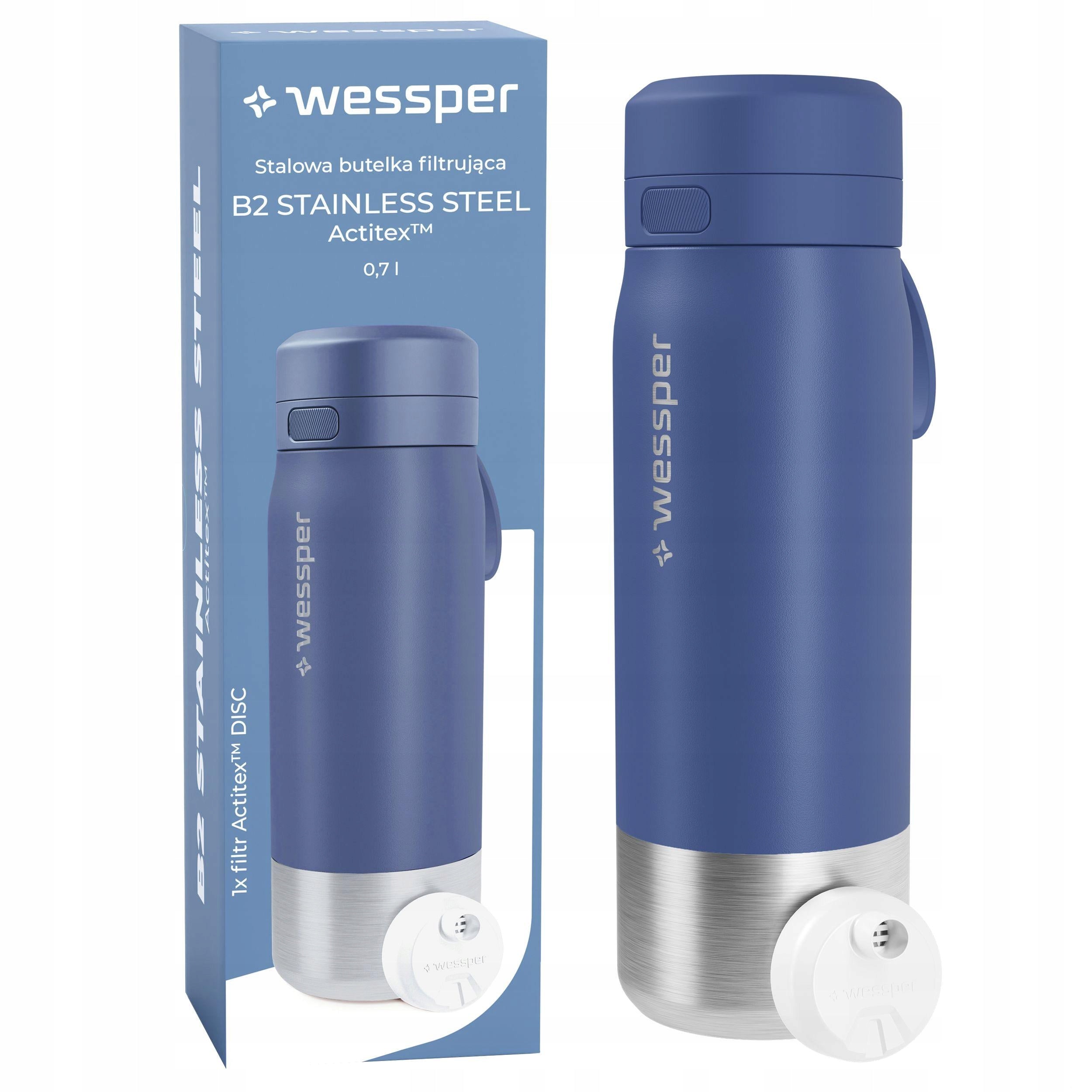 Water filter bottle Wessper B2 | Steel water bottle with filter 0,7