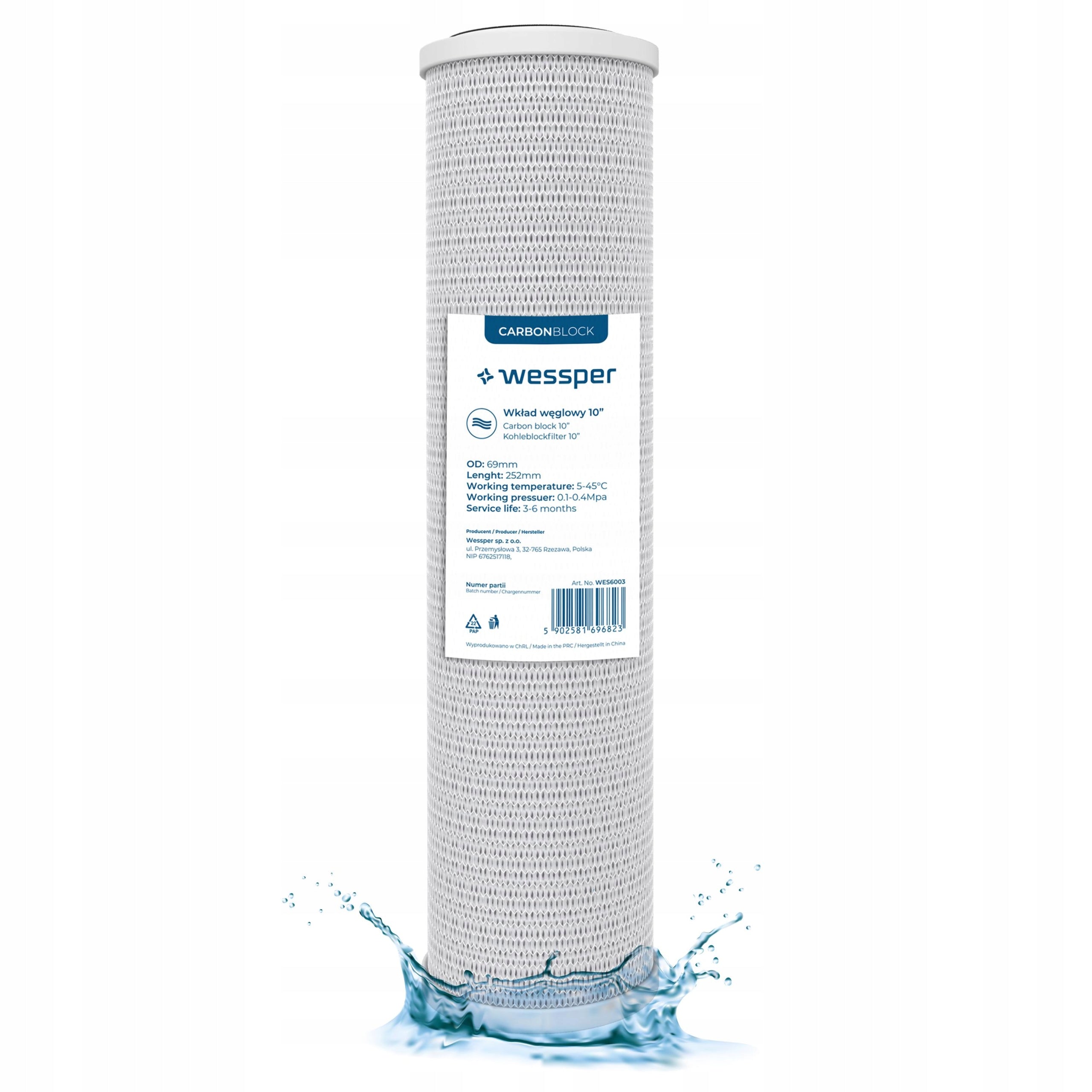 Water filter carbon foam cartridge 10" 5 micron PP5 30 pcs Customs tariff code 84212100