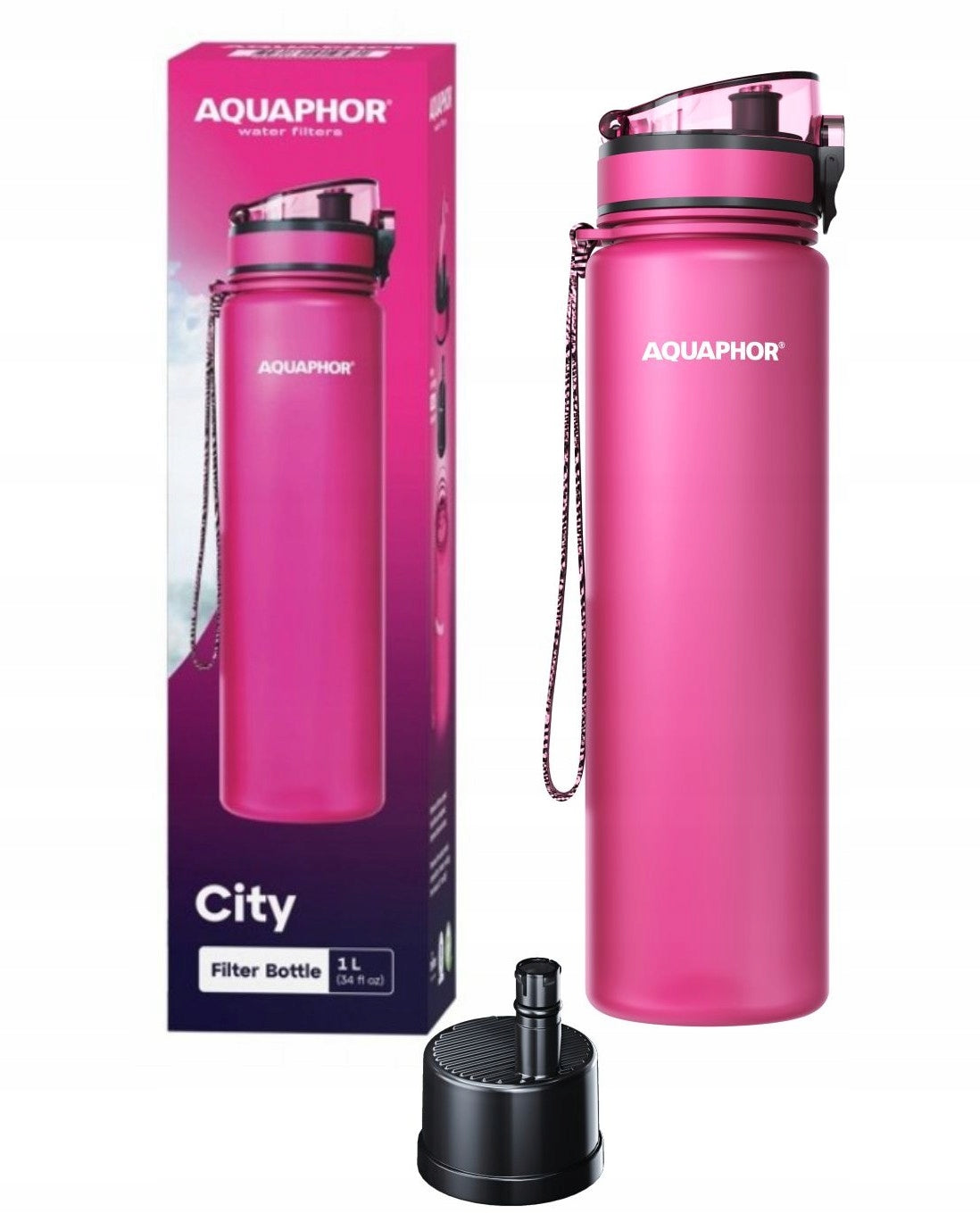 Water filter cartridge bottle AQUAPHOR CITY 1L pink sports large