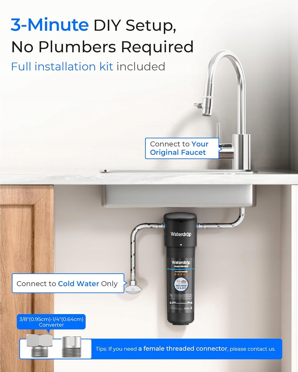 Waterdrop 10UA Under Sink Water Filter, 30000L NSF/ANSI 42 Certified Kind under-sink