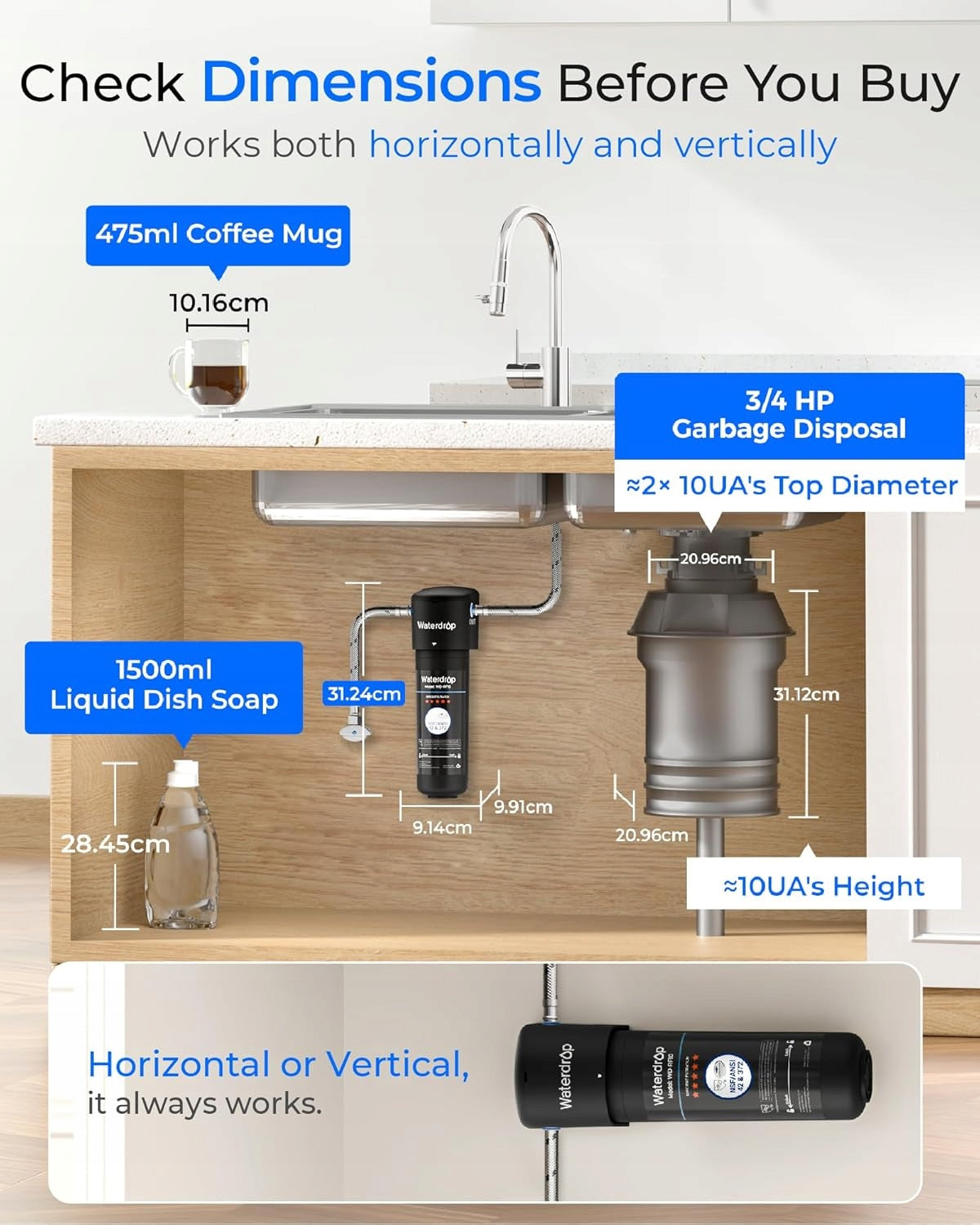 Waterdrop 10UA Under Sink Water Filter, 30000L NSF/ANSI 42 Certified Model WD-10UA-AL-N