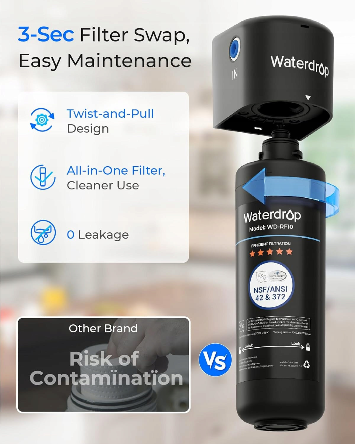 Waterdrop 10UA Under Sink Water Filter, 30000L NSF/ANSI 42 Certified Product weight with unit packaging 1.31 kg
