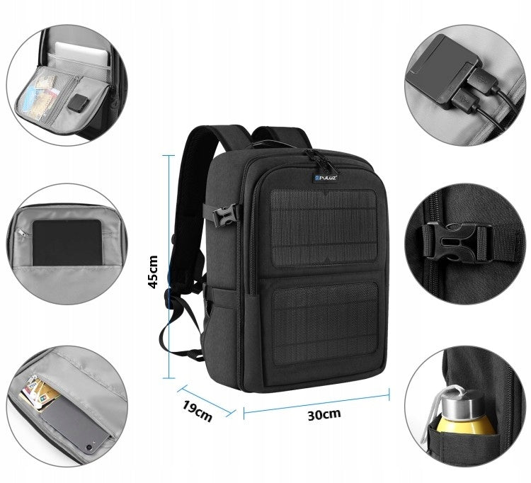 Waterproof photo backpack with solar panels Puluz PU5018B USB Packaging status original
