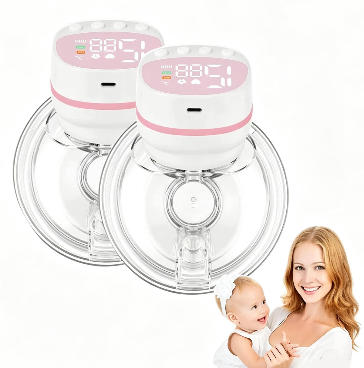 Wearable Breast Pump 2-Pack Portable, 5 Modes, LED, 180ml