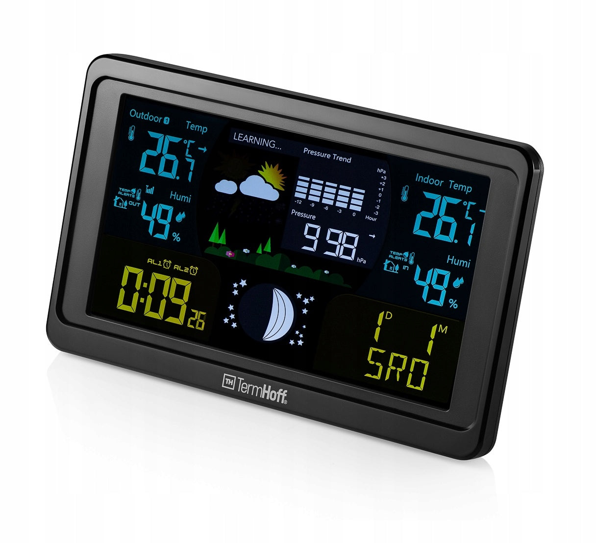 Weather Station Barometer Hygrometer Calendar DCF Sensor TermHoff TH-WS3 Color black