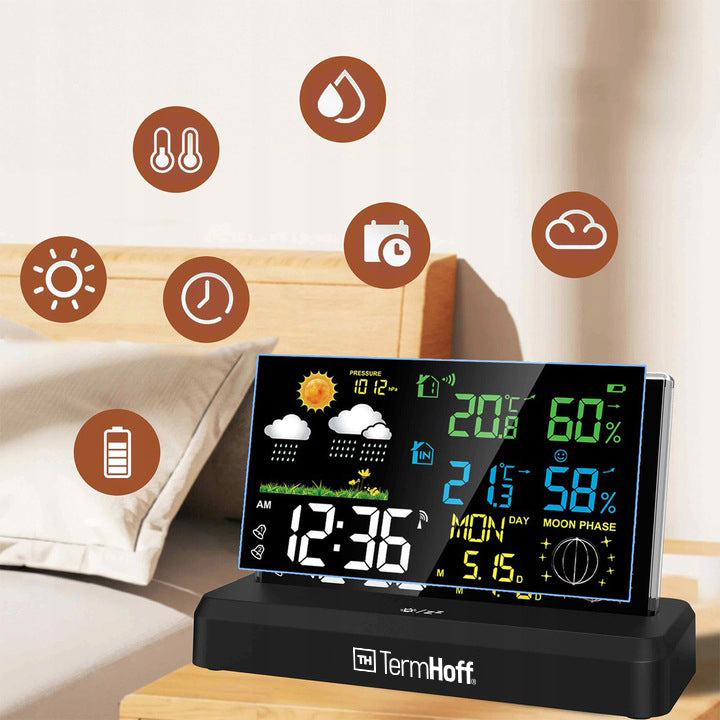 Weather Station Barometer Moon Phase Alarm Clock Calendar TermHoff TH-WS6 Packaging status original