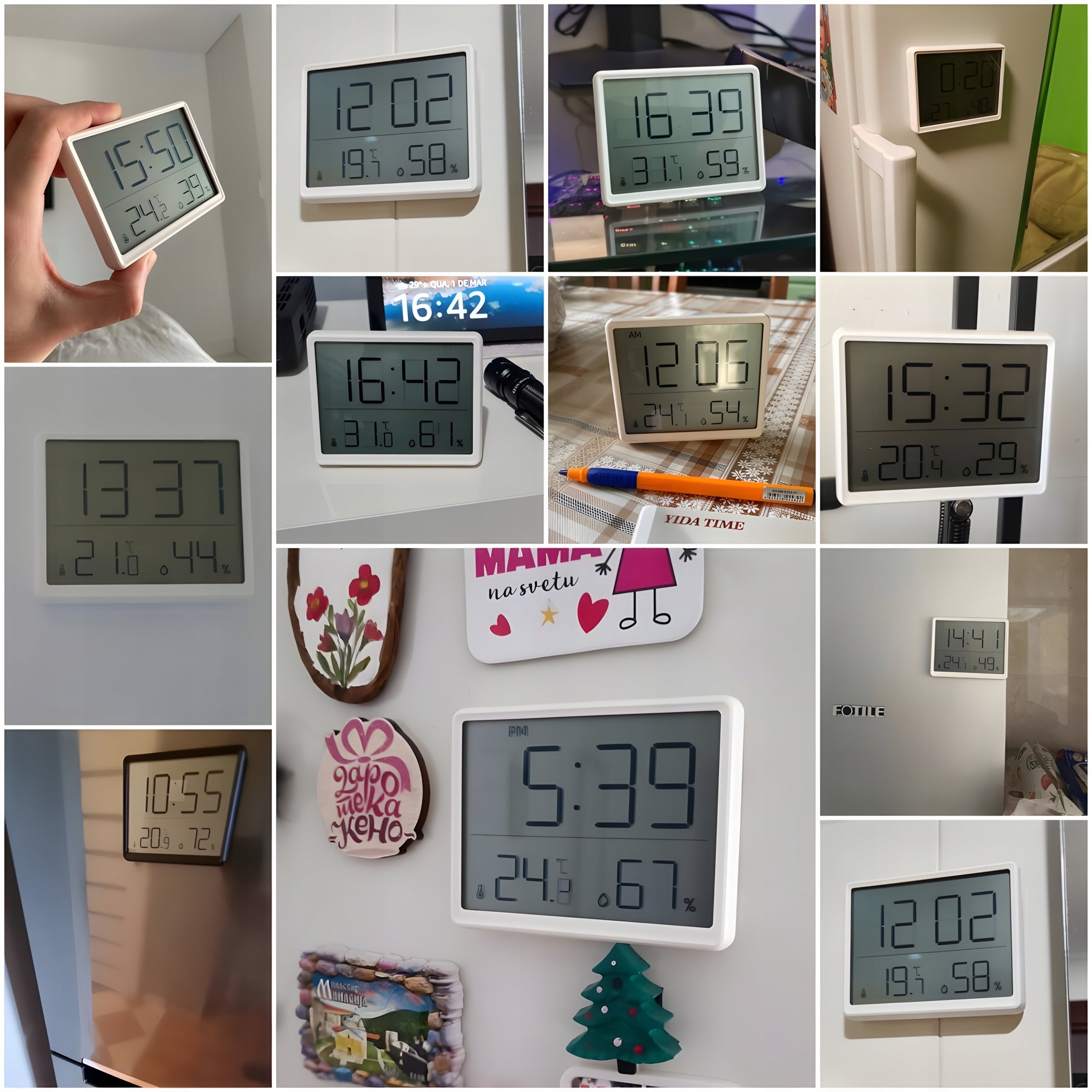 Weather Station Hygrometer Room Thermometer Clock Alarm Clock LCD Magnet White Manufacturer code Domowy z higrometrem elektroniczny wewnętrzny