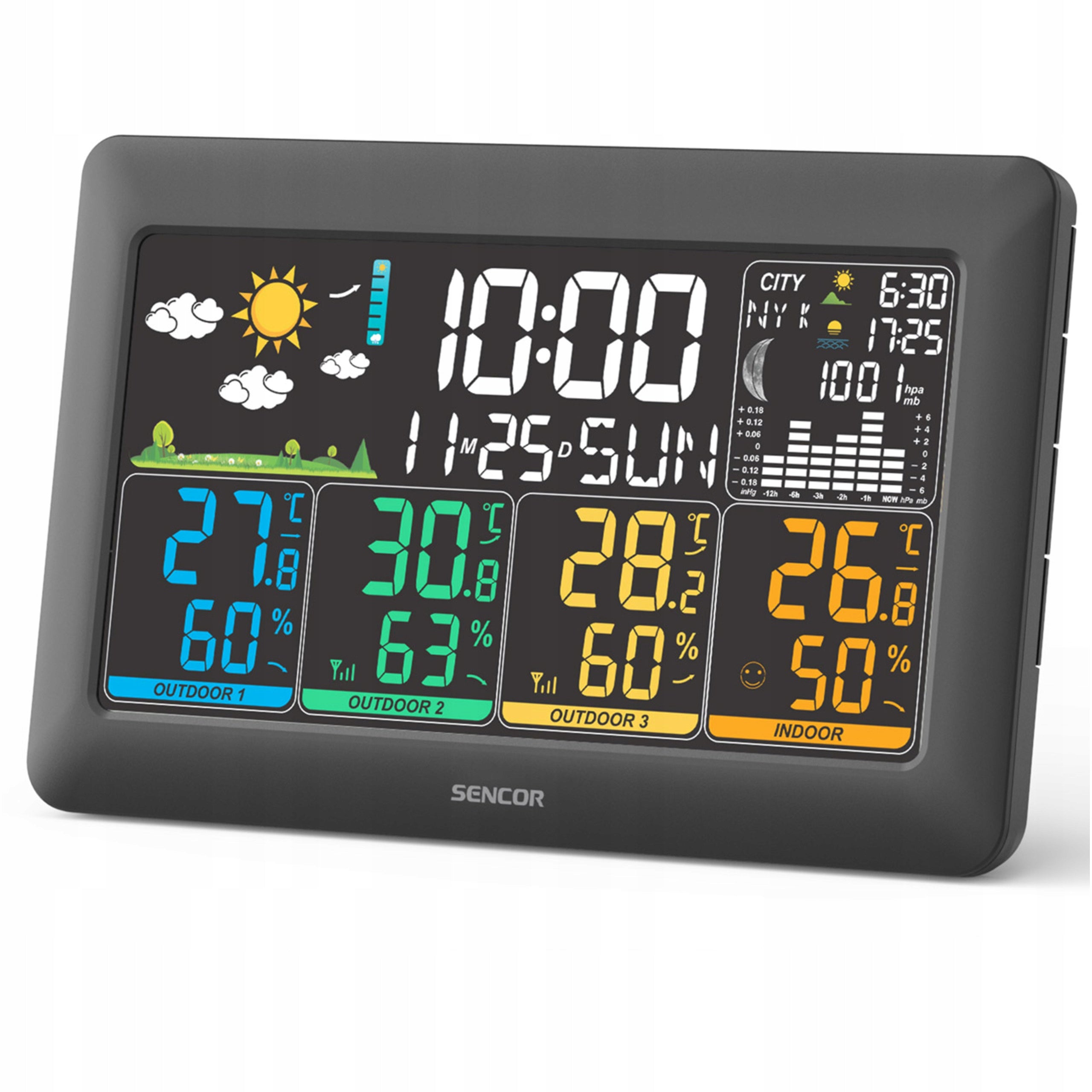 Weather Station Sencor SWS 6300 Alarm Clock Nap Moon Phase 3 Sensors