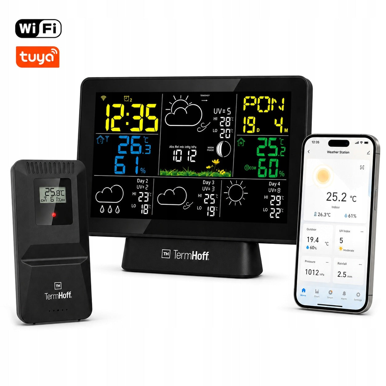 Weather Station WiFi TUYA TermHoff TH-WS7 Barometer Alarm External Sensor