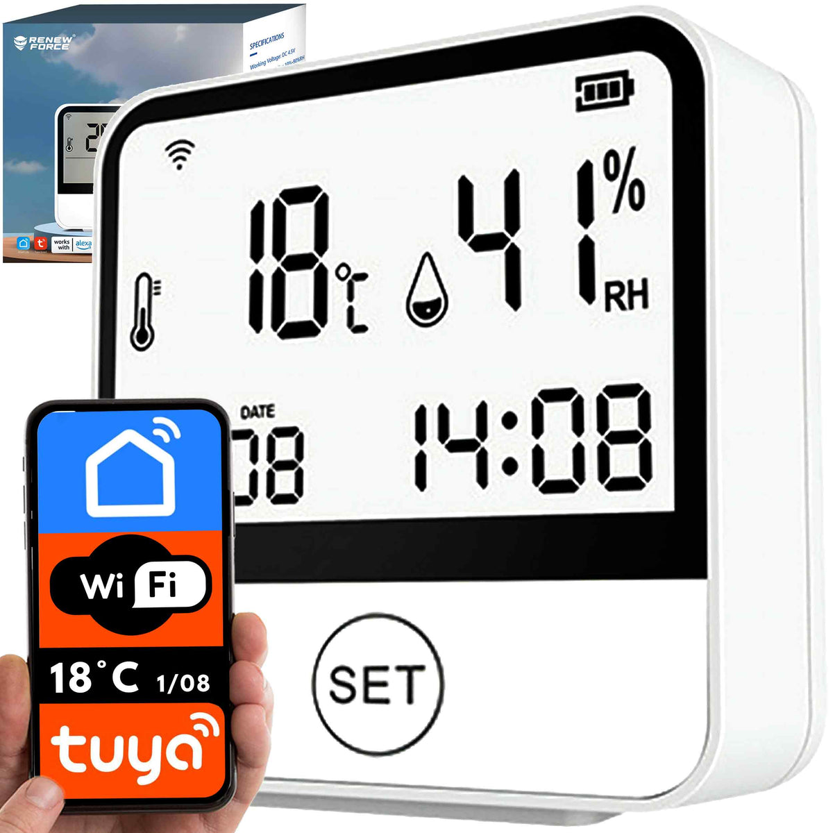Weather Station WiFi Thermometer Hygrometer REMOTE ACCESS Clock Application TUYA