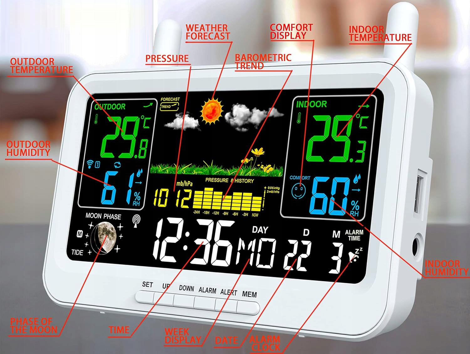 Weather Station Wireless Thermometer Barometer Outdoor Sensor*3 Brand no brand