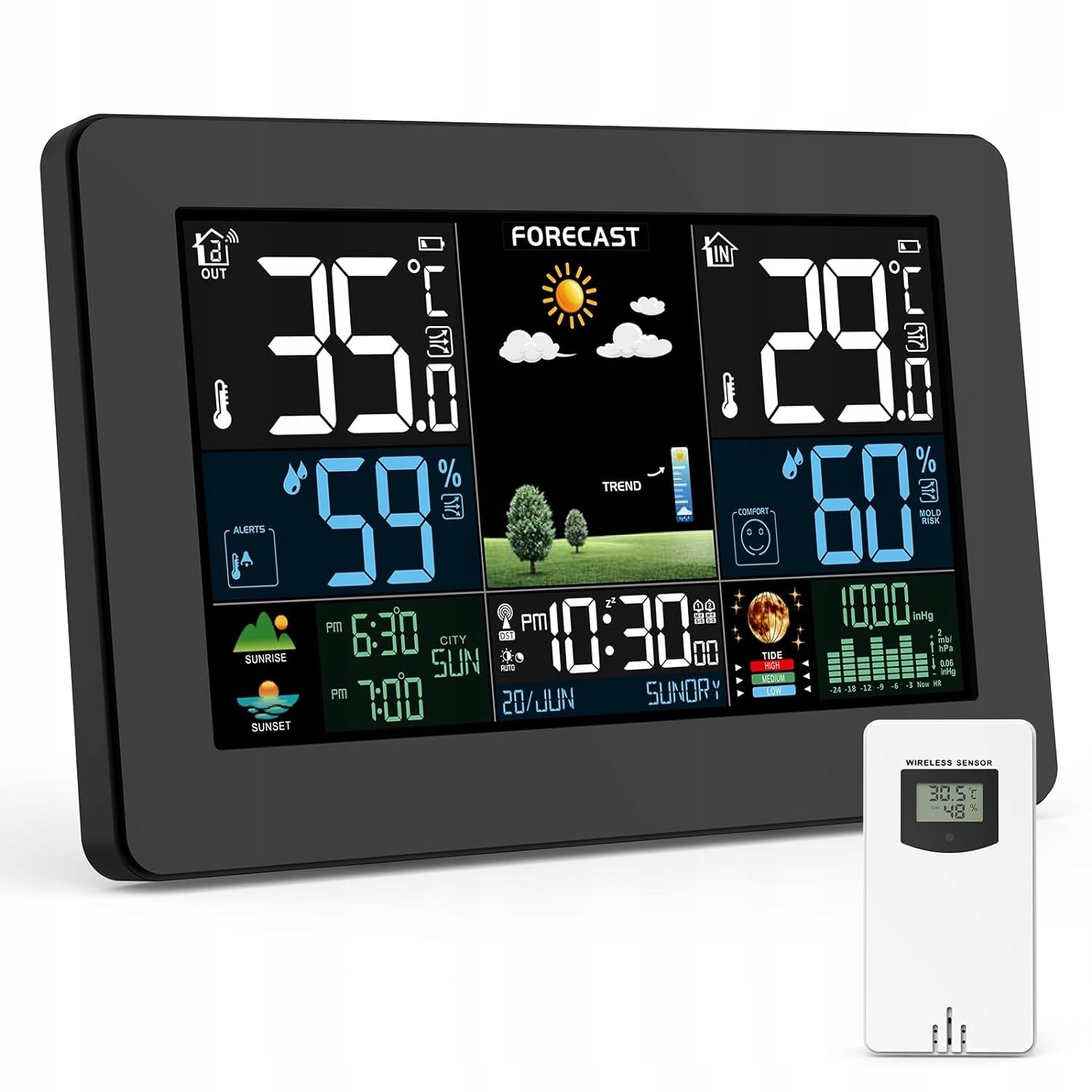 Weather Station with Weather Forecast and Thermometer Alarm Clock Humidity Black