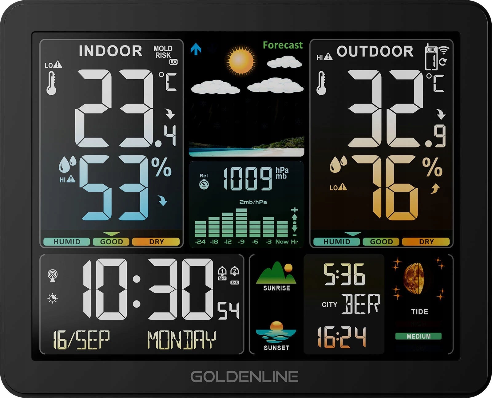 Weather station GOLDENLINE GMS500 Black Batteries included no