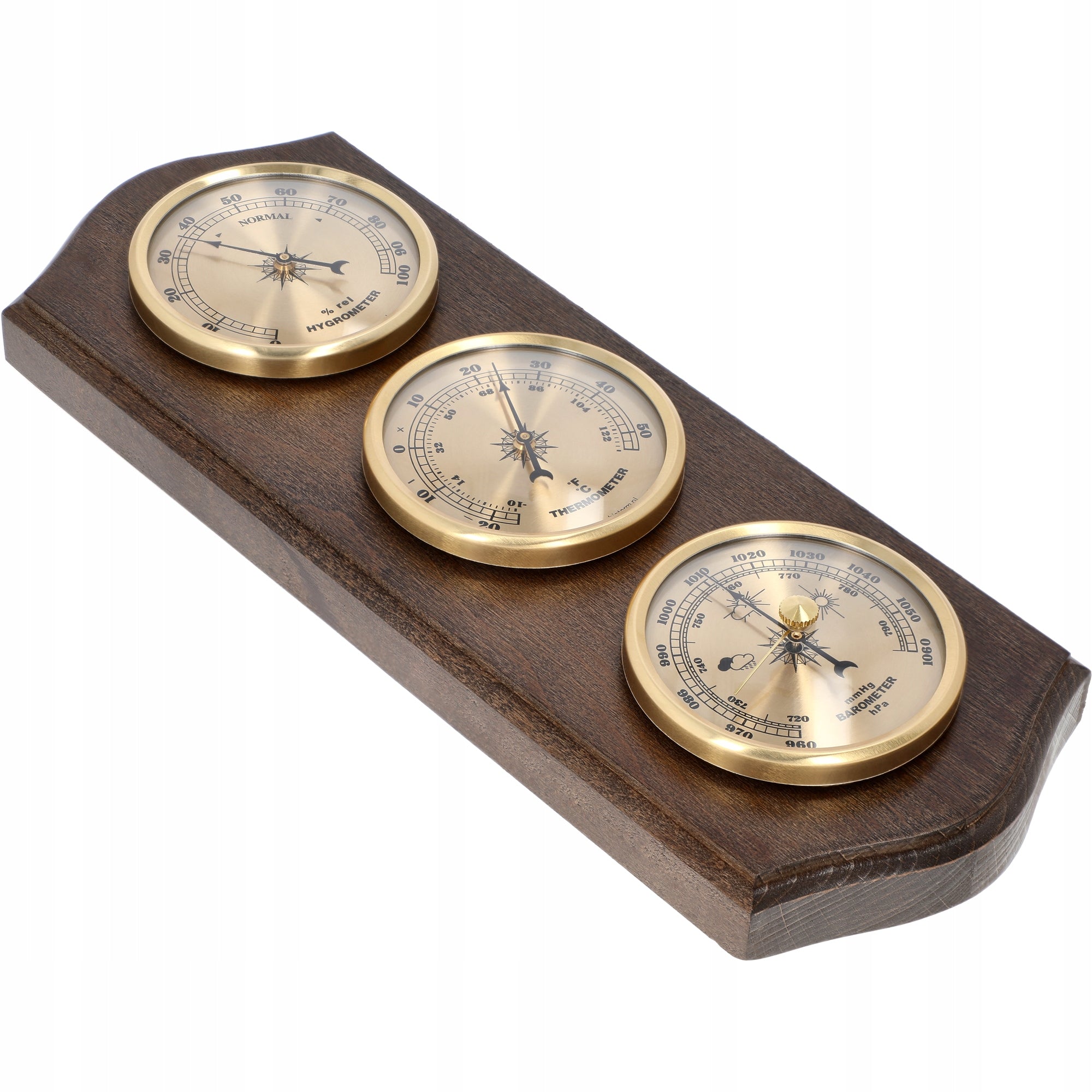 Weather station HYGROMETER BAROMETER THERMOMETER retro wooden Packaging status original