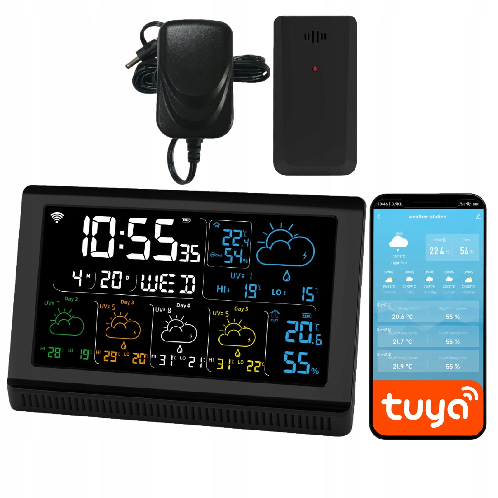 Weather station meteo THERMOMETER HYGROMETER WiFi APPLICATION TUYA CLOCK